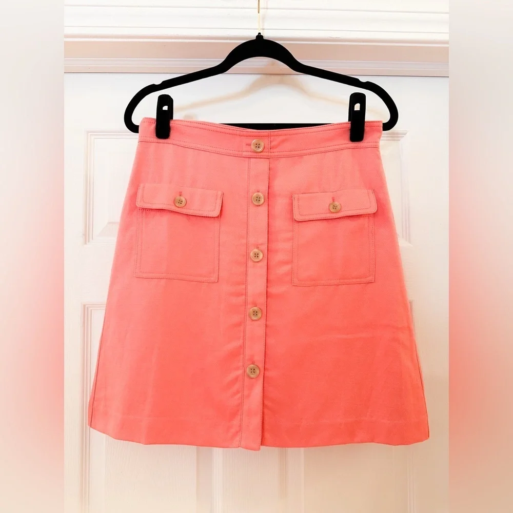 NWT Ann Taylor Button Front Pocket Linen Blend Skirt Coral sz 4